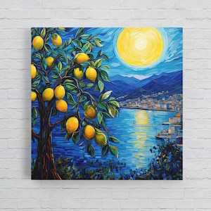 Van Gogh Inspired Amalfi Lemons Under Yellow Moon Van Gogh Style Amalfi Coast Italy Art For Home Decor