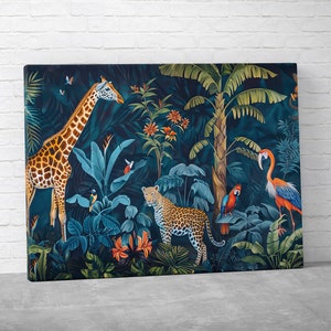 African Animals Jungle Wall Art Canvas Print Cheetah Giraffe Parrott ...