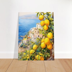 Amalfi Coast Lemon Tree Canvas: Italian Watercolor Wall Art