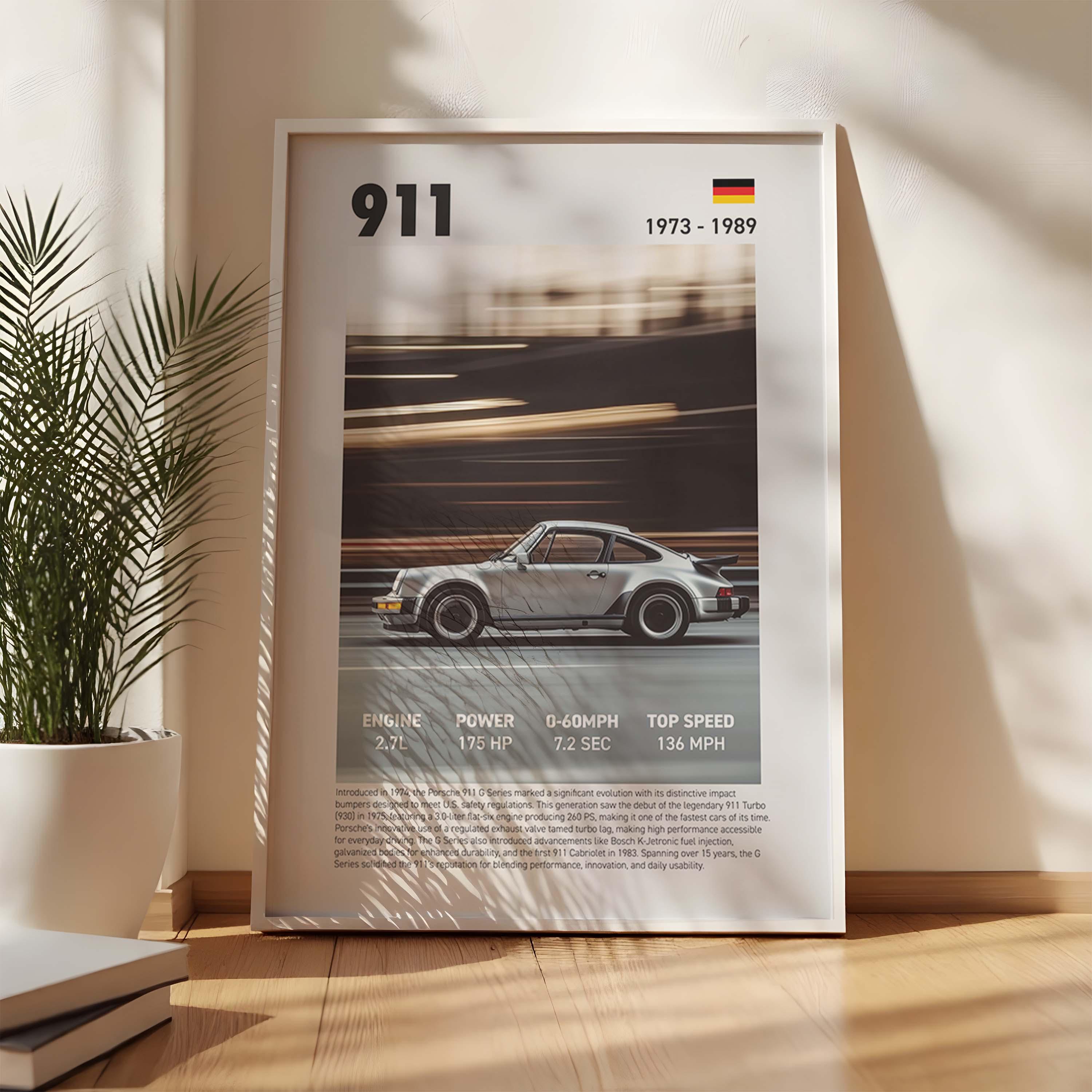 Porsche 911 Car Poster Print: Silver Sports Car Wall Art, Mancave Decor