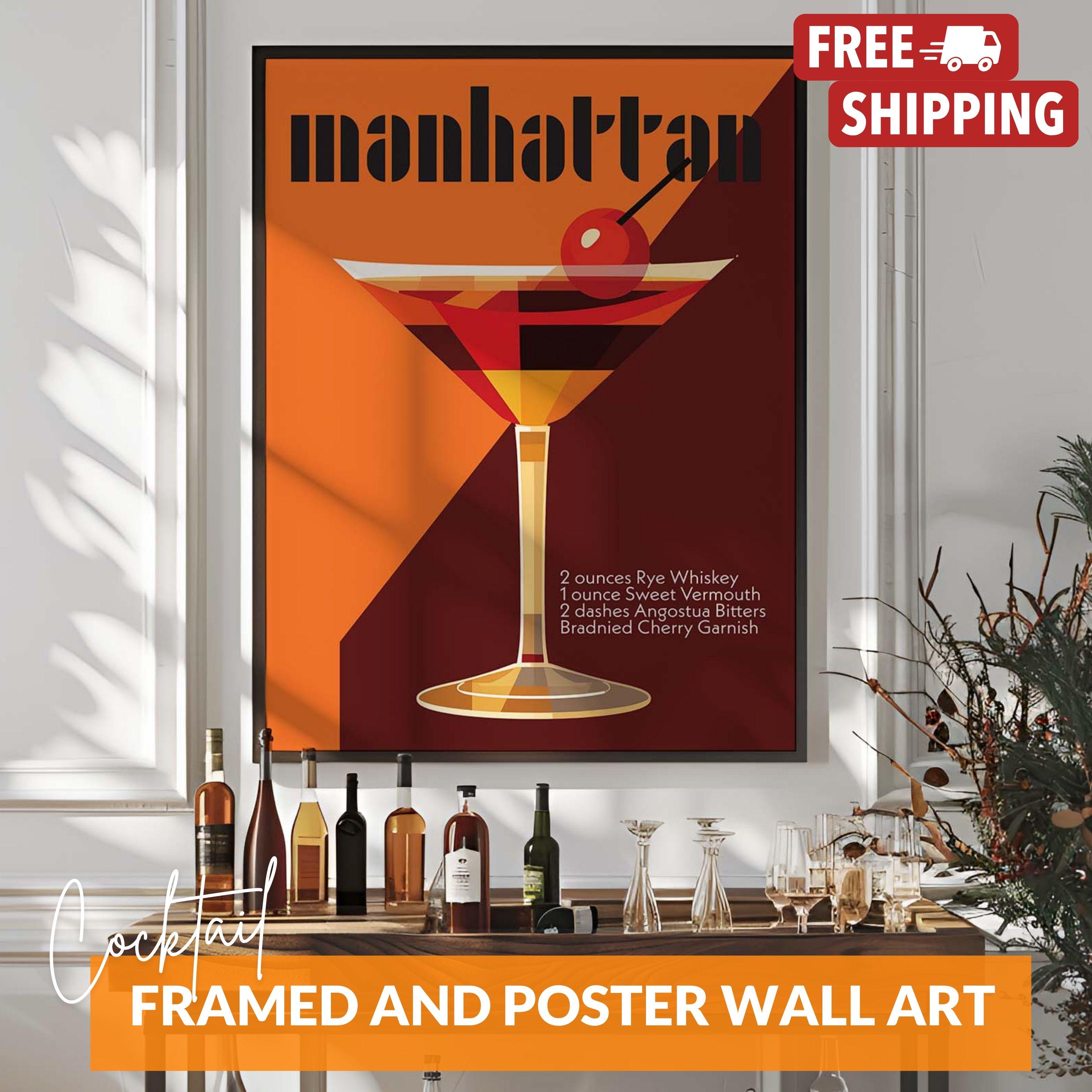 Manhattan Cocktail Recipe Print: Mid Century Modern Bar Cart Art