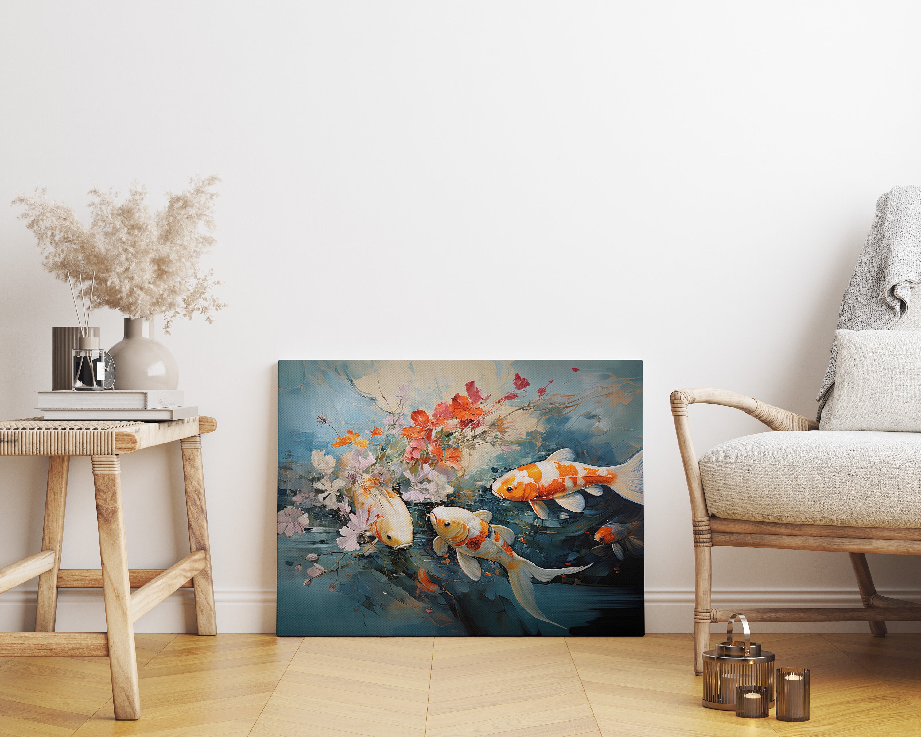 Japanese Koi Fish Canvas Modern Koi Fish Art Painting, Large Wall Art ...