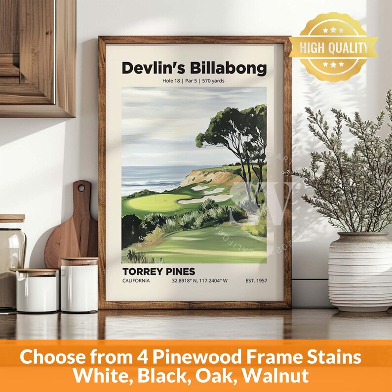 Torrey Color Torrey Pines Golf Course Wall Art: Devlin's Billabong 18th Hole Golfer ...