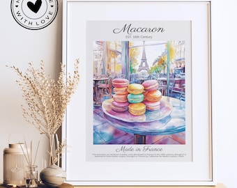 French Macaron Poster: Colorful Pastry Kitchen Print