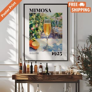 Póster vintage de mimosa, decoración de carrito de bar con recetas de cócteles, impresión de alcohol, arte mural con champán para bar o cocina, solo póster o enmarcado.