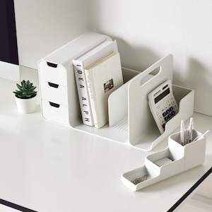 Organizador de escritorio blanco con 3 cajones, ligero, decoración de oficina, estantería, minimalista, organizador de cosméticos