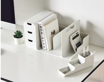 White Desk Organizer with 3 Drawers, Lightweight, Office Decor, Book Shelf, Minimalist, Cosmetic organizer