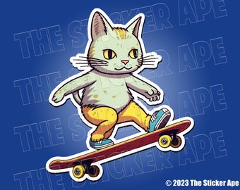 Skateboard Cat Vinyl Cat Sticker...Fun for thrashers, shredders and collectors alike!