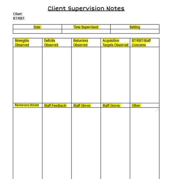 Clinical Supervision Note Template Etsy Clinical Supervision Note Template Etsy