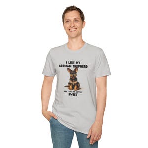 Sweet Coffee and German Shepherd Unisex Softstyle T-Shirt, Java Lover Tee, Caffeine Addiction Shirt, GSD Mom/Dad Gift, Coffee and Dog