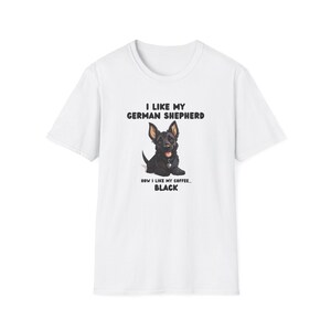 German Shepherd Dog Lover T-Shirt, Black Coffee Tee, Caffeine Java Shirt, Funny GSD Gift, Animal Print Top, Dog Mom Dad Gift, Coffee Lover