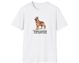 German Shepherd Happy Place T-Shirt, Dog Lover Gift, Graphic Tee, Animal Print Shirt, Cute Puppy Top