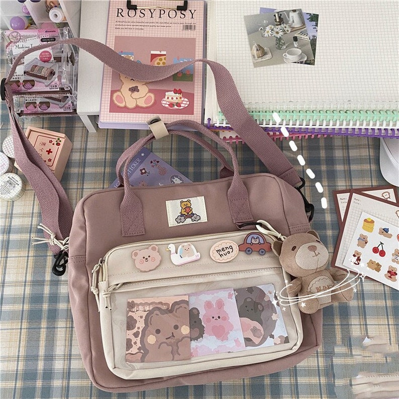 Sac Ita, présentoir à épingles, pendentif ours inclus, sac à dos Ita Kawaii Violet