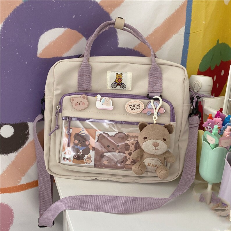 Sac Ita, présentoir à épingles, pendentif ours inclus, sac à dos Ita Kawaii Beige