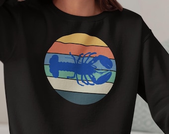 Retro Lobster Sweatshirt: Coastal Crewneck Pullover - Nautical Gift