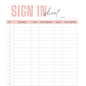 Sign In Sheet | Sign-In | Daycare | Daycare Forms | Sign-In Log | Childcare Sign In Sheet | Guest Sign In Sheet | Sign In and Out Form