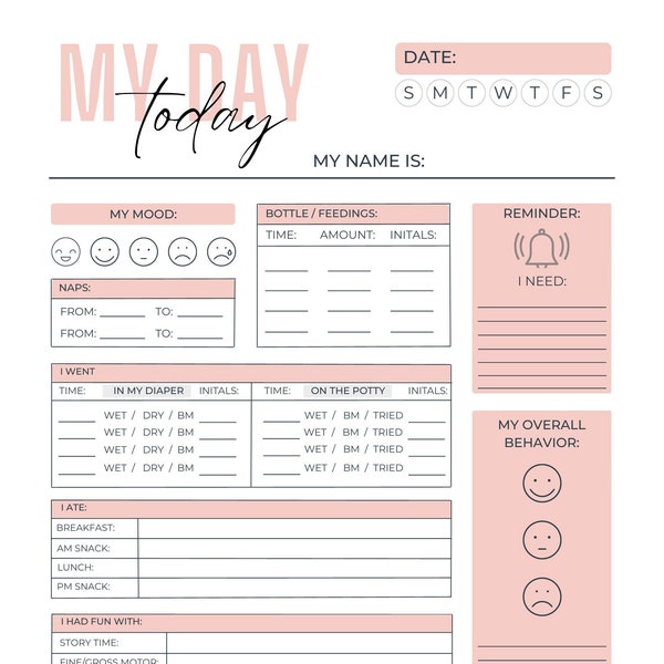 Infant Log | Toddler Daily Log | Day Sheet | My Day Sheet | Daycare Forms | Baby | Sleep | Tracking Sheet | Daycare Printable
