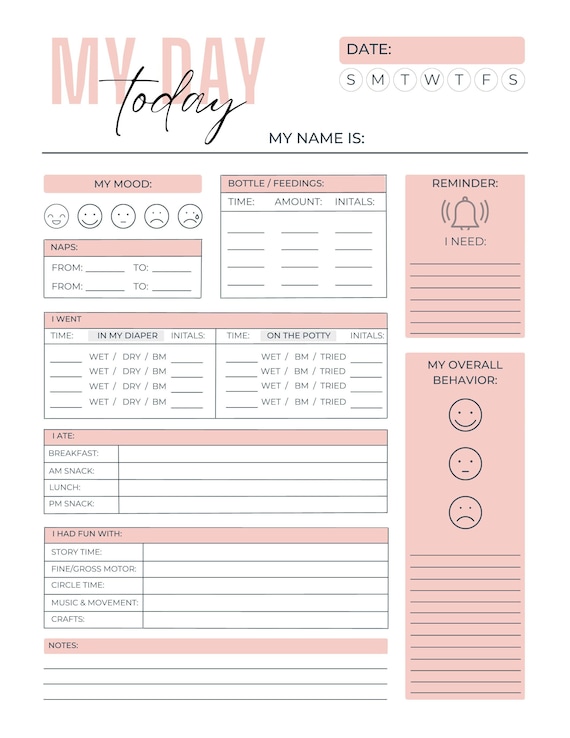 Infant Log | Toddler Daily Log | Day Sheet | My Day Sheet | Daycare Forms | Baby | Sleep | Tracking Sheet | Daycare Printable