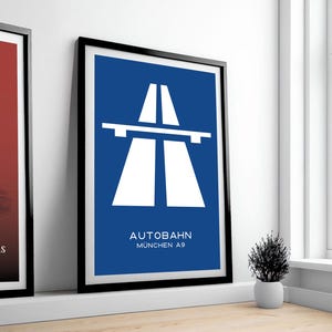 Stampa del cartello stradale dell'autostrada tedesca, arte murale minimalista, poster del cartello autostradale tedesco, decorazione da viaggio, regalo per la caverna dell'uomo, arte da garage, stampa Bauhaus