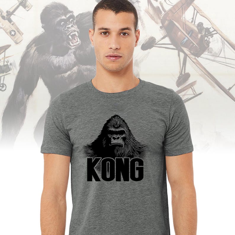 Jungle-themed King Kong graphic T-shirt designed with comfort and style in mind. Machine washable, eco-friendly, and preshrunk for long-lasting wear.