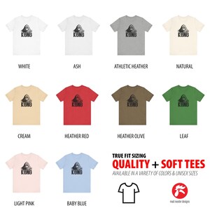 Urban streetwear King Kong T-shirt featuring a durable, preshrunk design with eco-friendly ink print. A stylish choice for movie lovers or unique gift seekers.