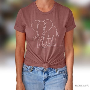 Minimalist Elephant Line Art T-Shirt - Unisex Wildlife Tee