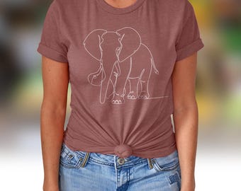 Minimalist Elephant Line Art T-Shirt - Unisex Wildlife Tee