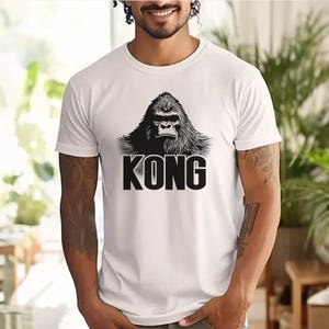 High-quality King Kong-inspired T-shirt for men and women, showcasing a unique gorilla graphic design. Perfect for fans of classic movies or bold fashion statements.