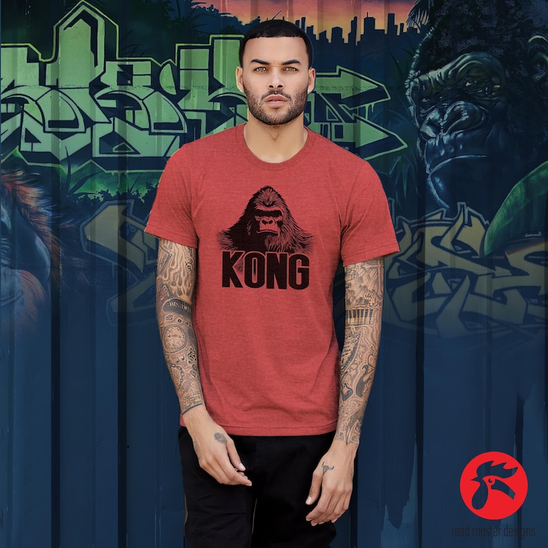 Bold King Kong Gorilla T-shirt featuring a detailed graphic design, perfect for jungle lovers, movie fans, or casual streetwear enthusiasts. Made from soft, breathable fabric with a unisex fit.