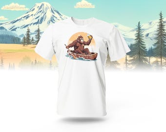 Bigfoot Kayaking Beer T-Shirt: Funny Sasquatch Camping Tee