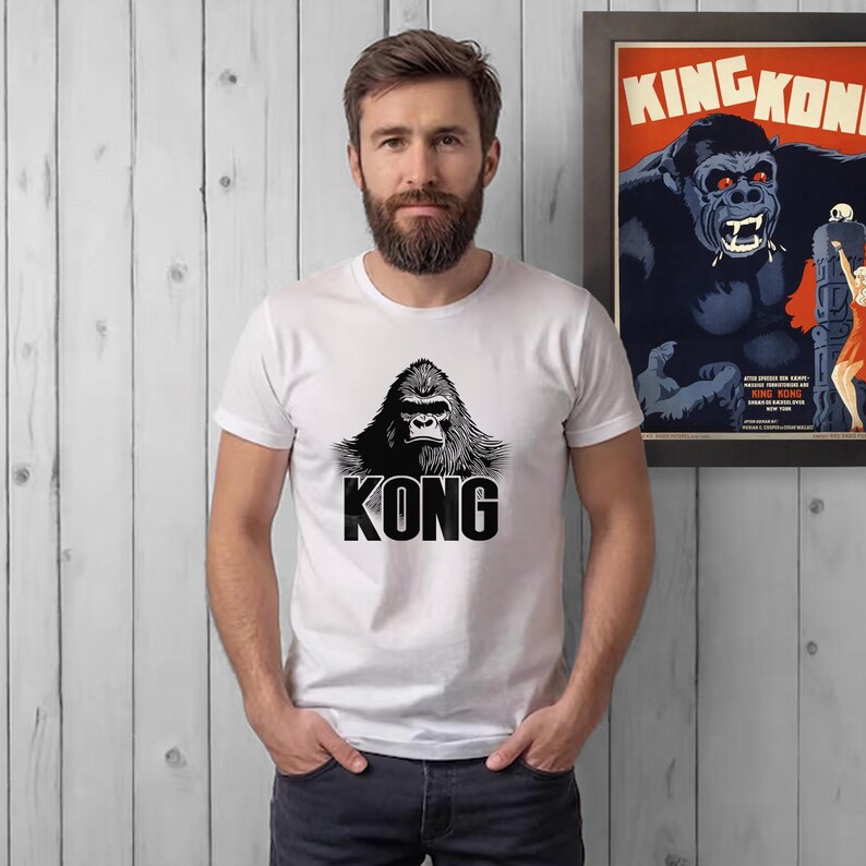 Unique King Kong T-shirt showcasing a detailed gorilla design. Soft, breathable, and unisex fit, making it a must-have for fans of classic movie icons and urban style.