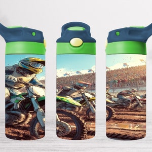 Dirt Bike 12oz Kids Flip Top Sippy Cup Tumbler Wrap, 12oz Straight Tumbler Sublimation PNG, Childrens Tumbler Wrap For Boys, PNG File