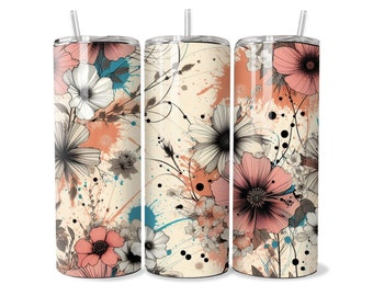 Floral Tumbler Wrap Design,20oz Tumbler Wrap Design,Floral Tumbler Wrap,Splatter Paint Design,Sublimation Tumbler Design Wrap