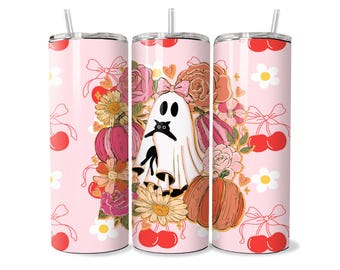 Halloween Ghost Tumbler Wrap, Floral Sublimation Design (Digital Download)