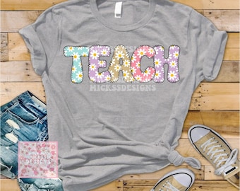 Pastel Teacher Shirt Png, Floral, Back To School (Digital Download)