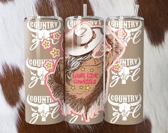 Long Live Cowgirls Tumbler Wrap, Western Country Girl Design (PNG File)