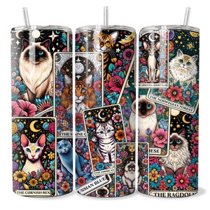 Emballage de gobelet pour cartes Tarpt, maman chat, gobelet mince 20 oz sublimation, emballage de gobelet droit, cartes de tarot drôles png thumbnail