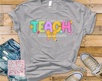 Pastel Teacher Shirt PNG, Back To School Design (Digital Download)