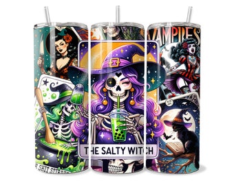 Envoltura para vaso con diseño de cartas del tarot, divertido diseño de bruja por sublimación (PNG)