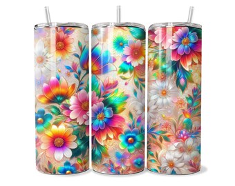Holographic Floral Tumbler Wrap, Spring 20oz PNG (Digital Download)