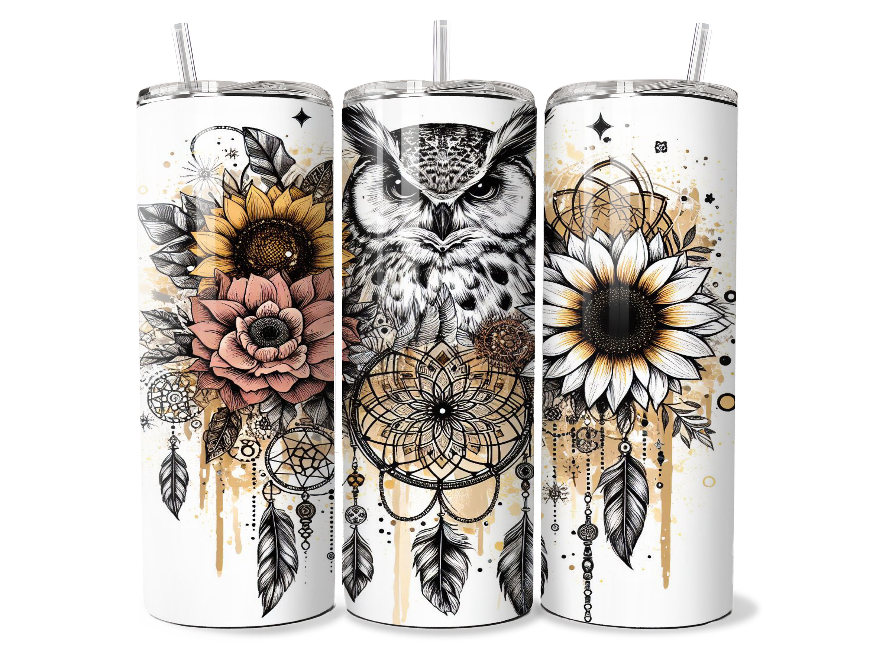 Boho Owl 20oz Tumbler Wrap,20oz Floral Tumbler Design, 20oz png Digital Download,Dream Catcher Tumbl