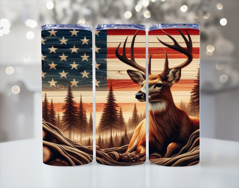 American Flag Deer Tumbler Wrap, 20oz Skinny Sublimation Design (PNG ...