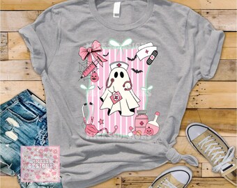 Halloween Ghost Nurse PNG, Preppy Pastel Design (Digital Download)