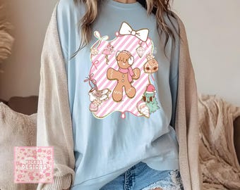 Colorful Christmas Gingerbread PNG, Girly Bow Brushstroke (Digital Download)