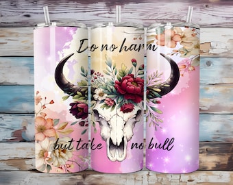 Cowgirl Tumbler Wrap, 20 Unzen Skinny Tumbler Sublimation Design PNG, Rustikale Country Girl Western Tumbler Wrap, Kuhschädel Download, PNG Download