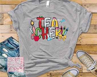 Pastel Teacher Shirt PNG, Back To School Clipart (Digital Download)