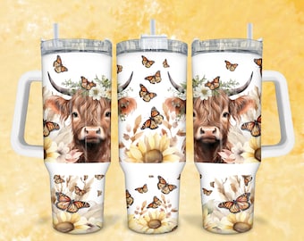 Baby Highland Cow 40oz Quencher Wrap, Sublimation Design Templates, 40oz Sunflower Clip Art Download, 40oz Baby Cow Tumbler Wrap For Women