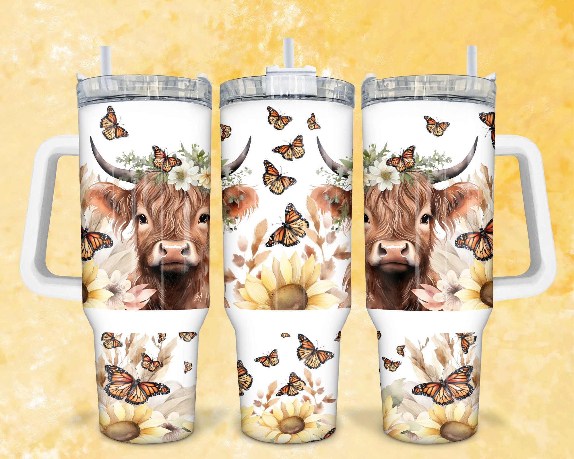 Baby Highland Cow Sunflower 40oz Tumbler Wrap (digital Download) - Etsy