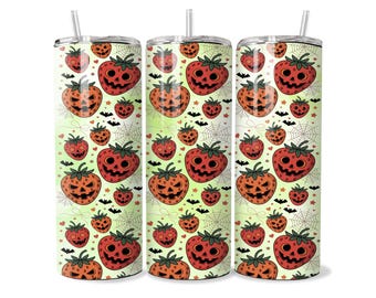 Halloween Strawberry Jack-O'-Lantern 20oz Tumbler Wrap (Digital Download)