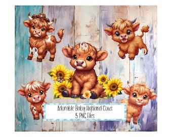 Cute Baby Highland Cow Clipart, Highland Cow PNG, Cute Highland Cow Clip Art PNG,Sublimation Design, Animal Clipart, Western Cow Clipart